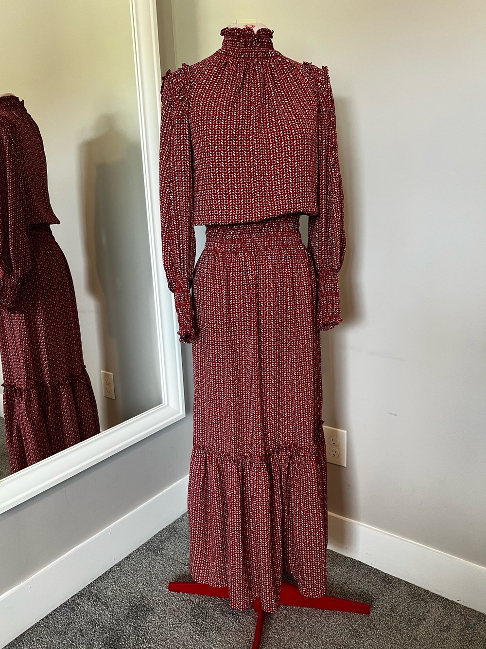 Max Studio Red Patterned Smocked Dress